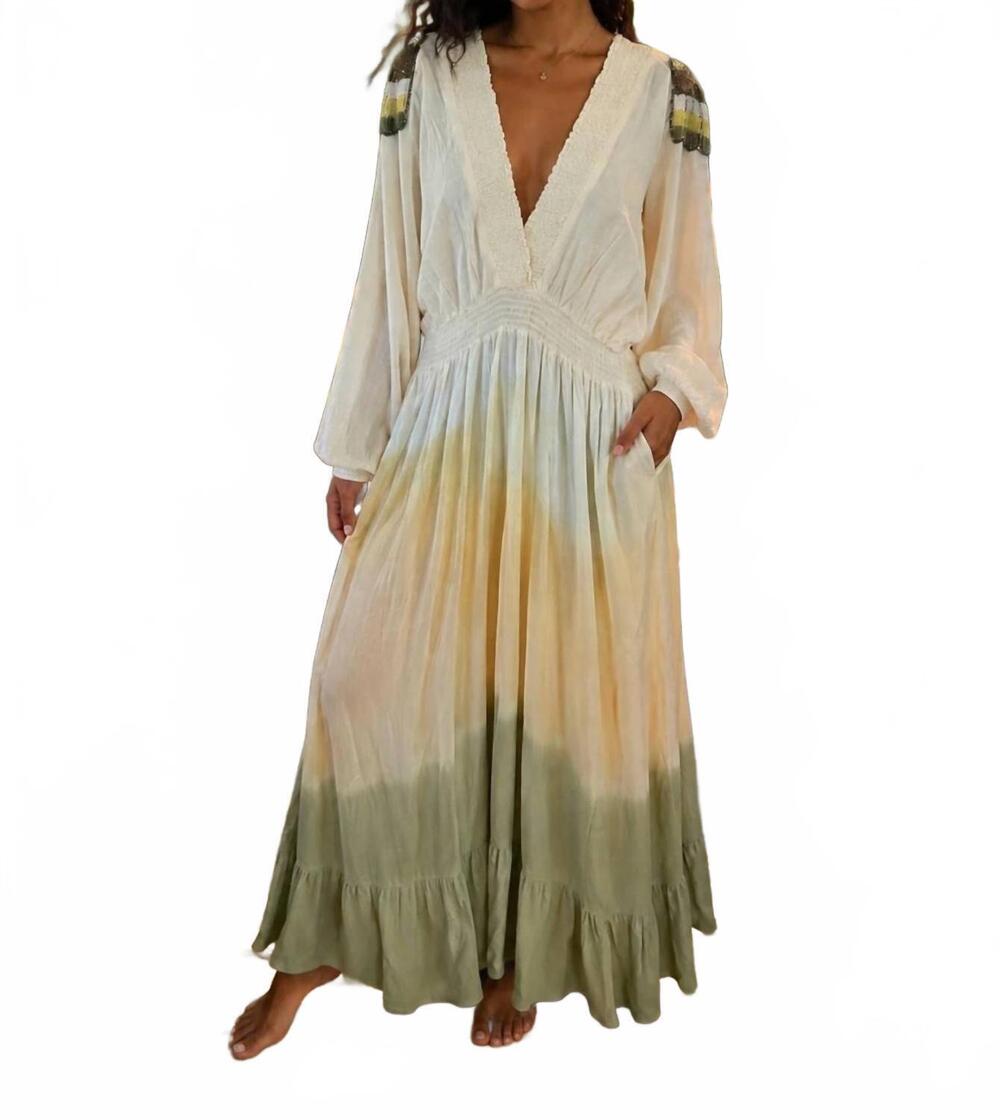 NEW GOLD & SILVER PARIS golden horizon embellished boho maxi dress in earthy gol